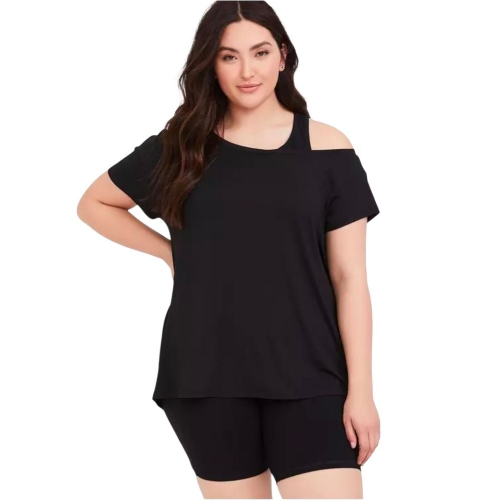 Torrid Black Performance Jersey Off-Shoulder Active Tee Shirt Top 1 (1X)